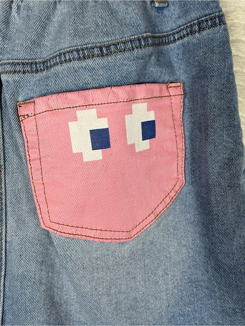 Justice Blue Denim Skirt with Yellow Pixel Patch